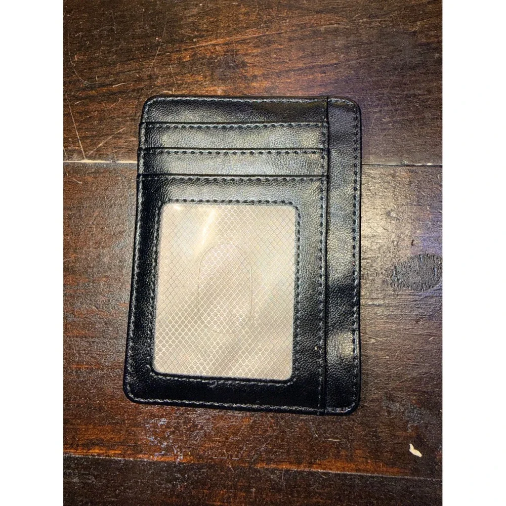 Teskyer Mens‎ Slim Card Holder Wallet Black Leather ID Window Minimalist
